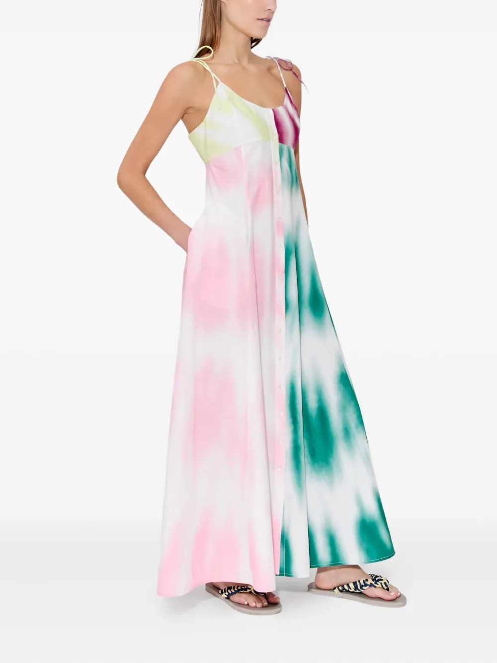Rosie Assoulin High Garden jurk met tie-dye print en knopen Groen