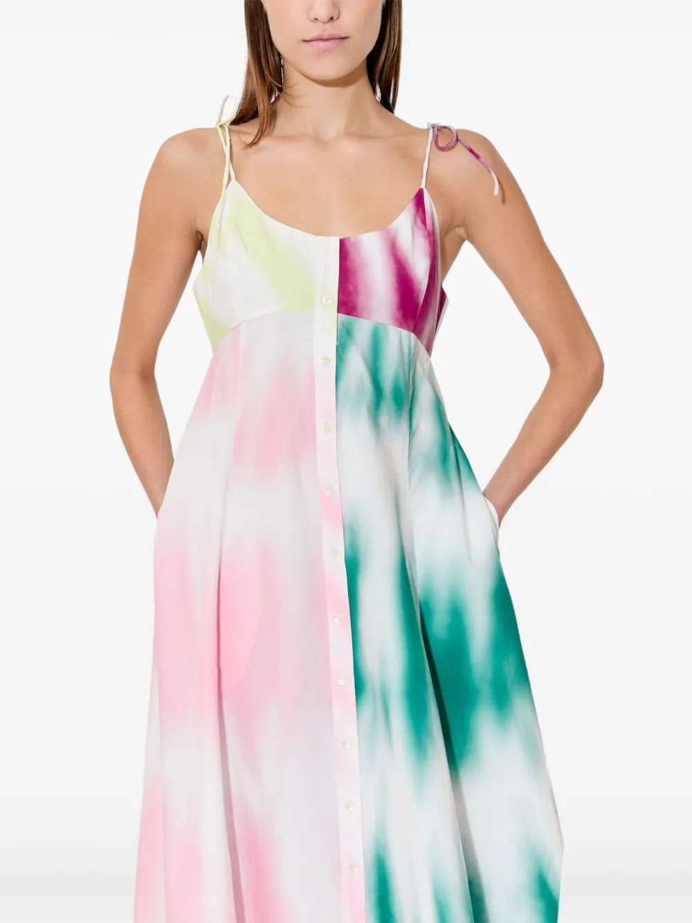 Rosie Assoulin High Garden jurk met tie-dye print en knopen Groen