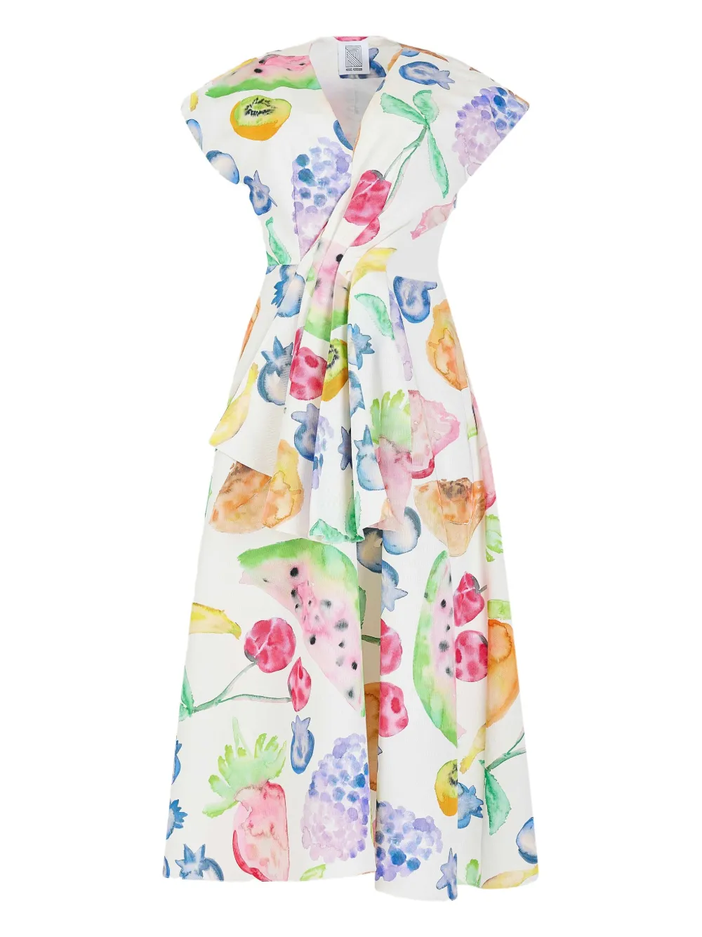 Swept Away fruit-print cut-out midi dress