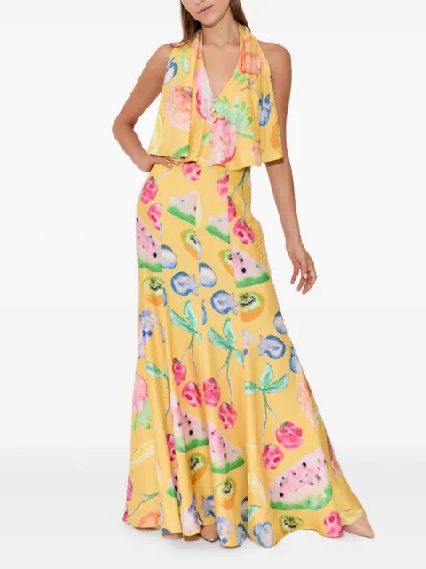 Rosie Assoulin fruit-print halterneck maxi day dress