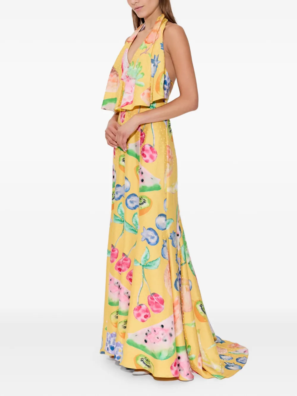 Rosie Assoulin Maxi-jurk met halternek en print Geel