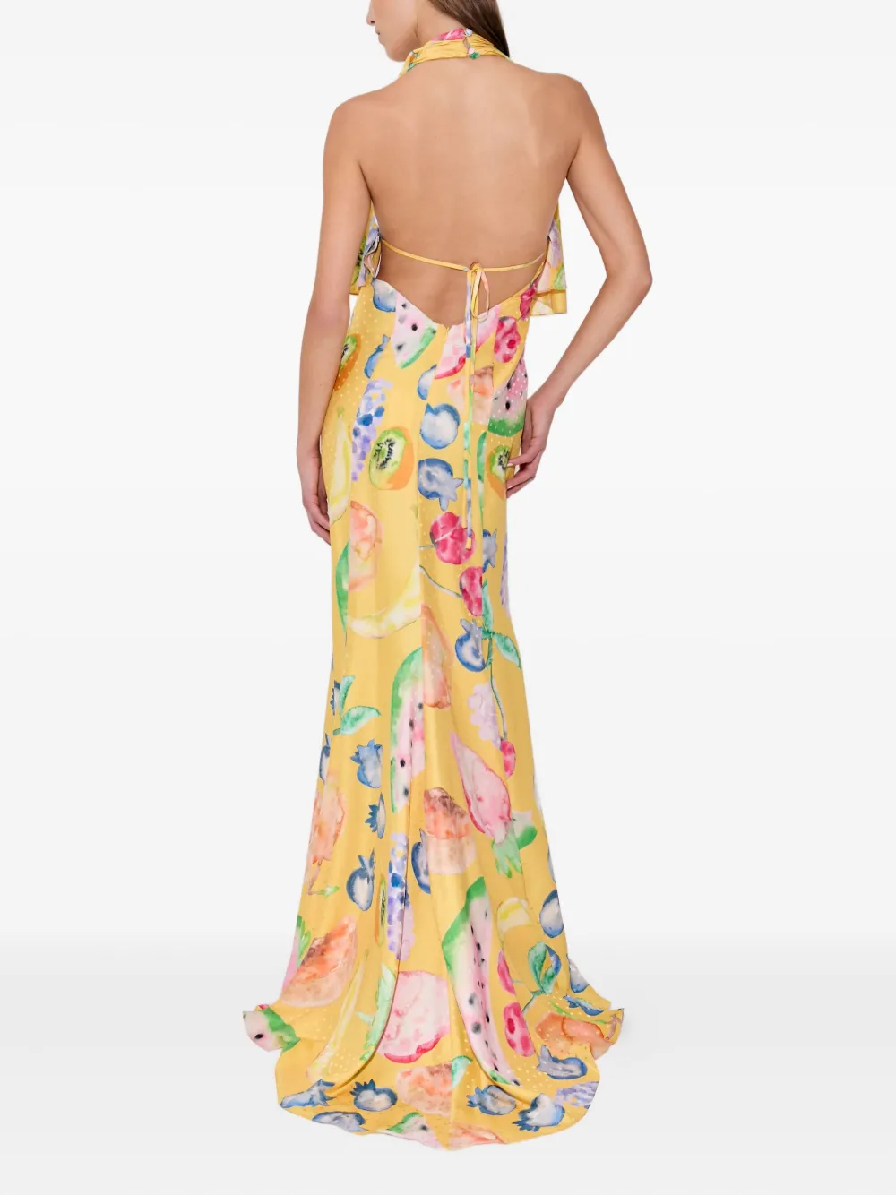 Rosie Assoulin Maxi-jurk met halternek en print Geel