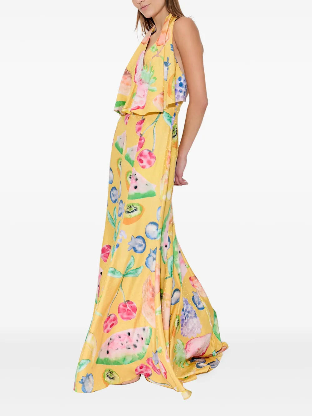 Rosie Assoulin Maxi-jurk met halternek en print Geel