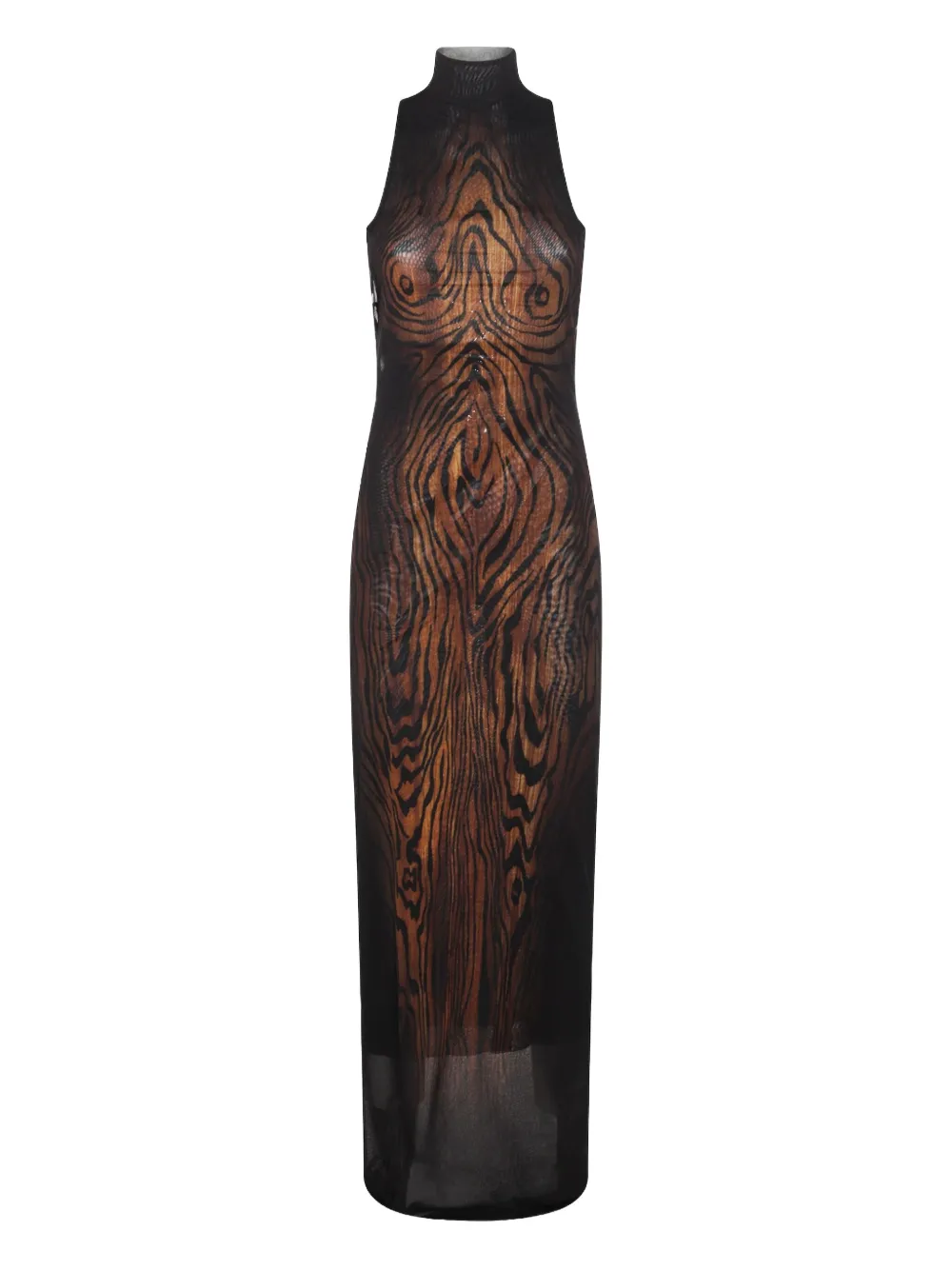 Jean Paul Gaultier high-neck wood-print dress Zwart
