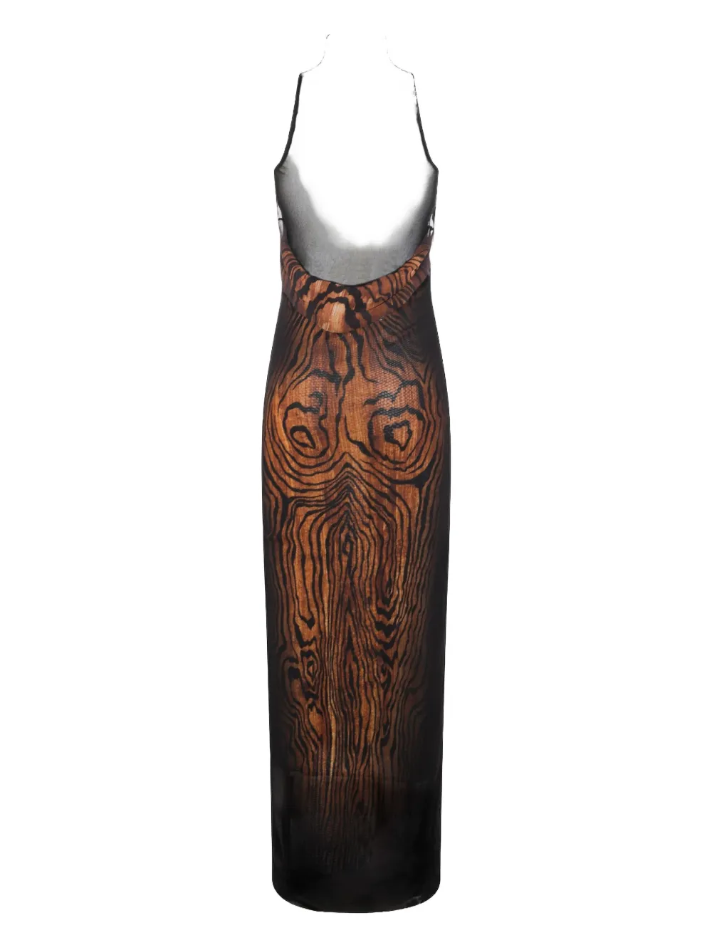 Jean Paul Gaultier high-neck wood-print dress Zwart