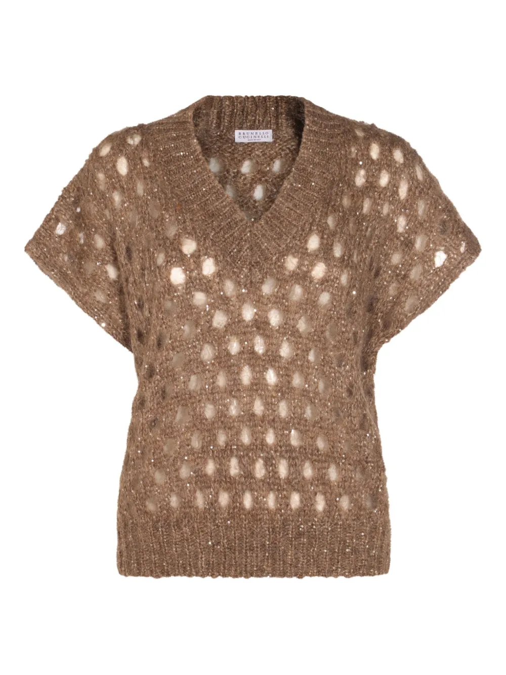Brunello Cucinelli Opengebreide trui met V-hals Bruin