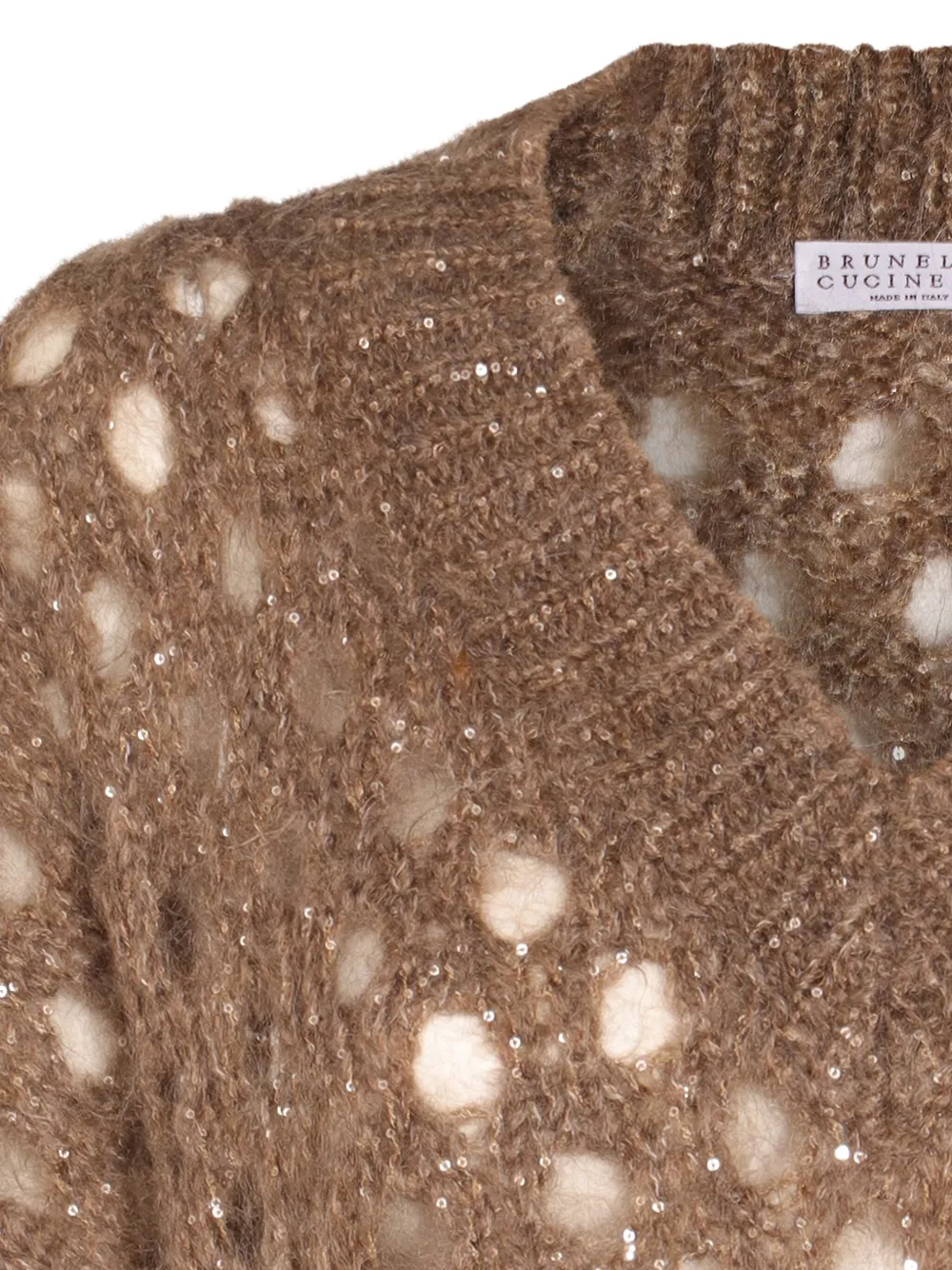 Brunello Cucinelli Opengebreide trui met V-hals Bruin