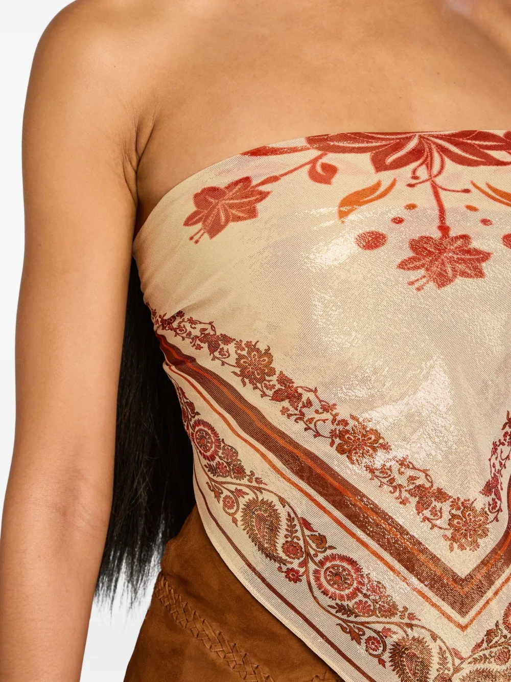 Retrofete Noelle zijden top met bandana-print Beige