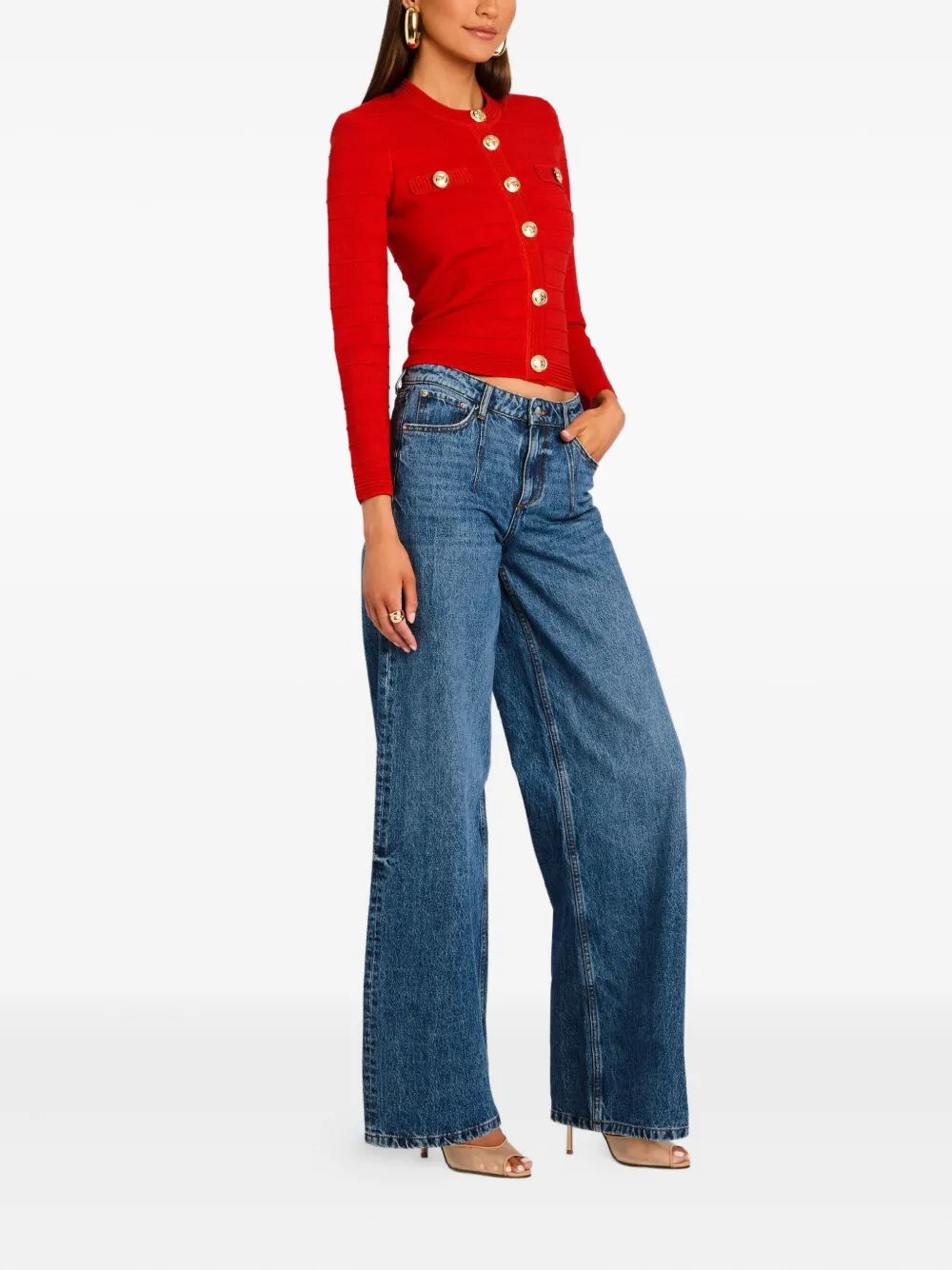 Retroféte Ribbed Gold-button Jacket In Red