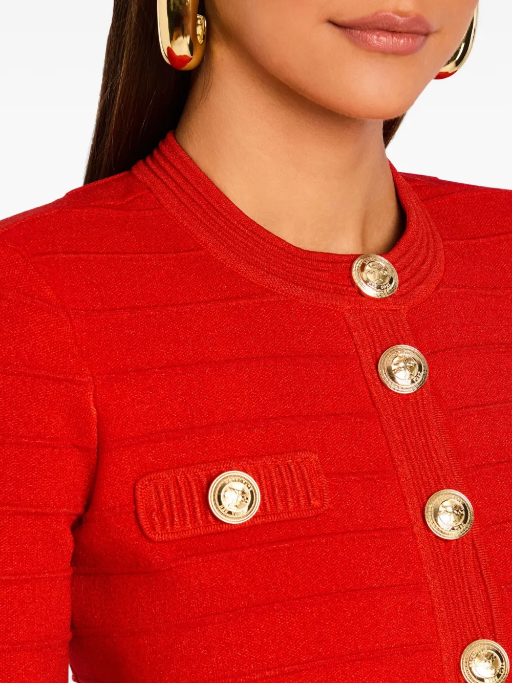 Retroféte Ribbed Gold-button Jacket In Red