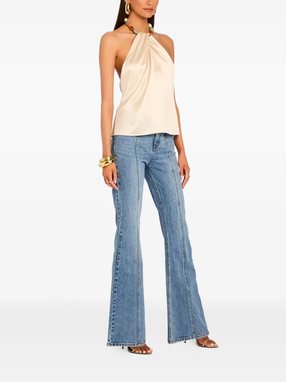 Retroféte Milani Beaded Satin Halter Top In Neutral