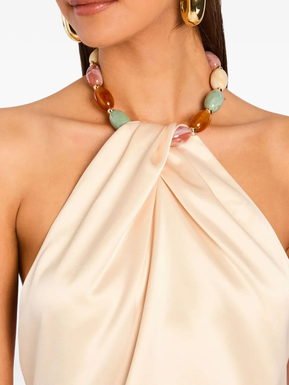 Retroféte Milani Beaded Satin Halter Top In Neutral