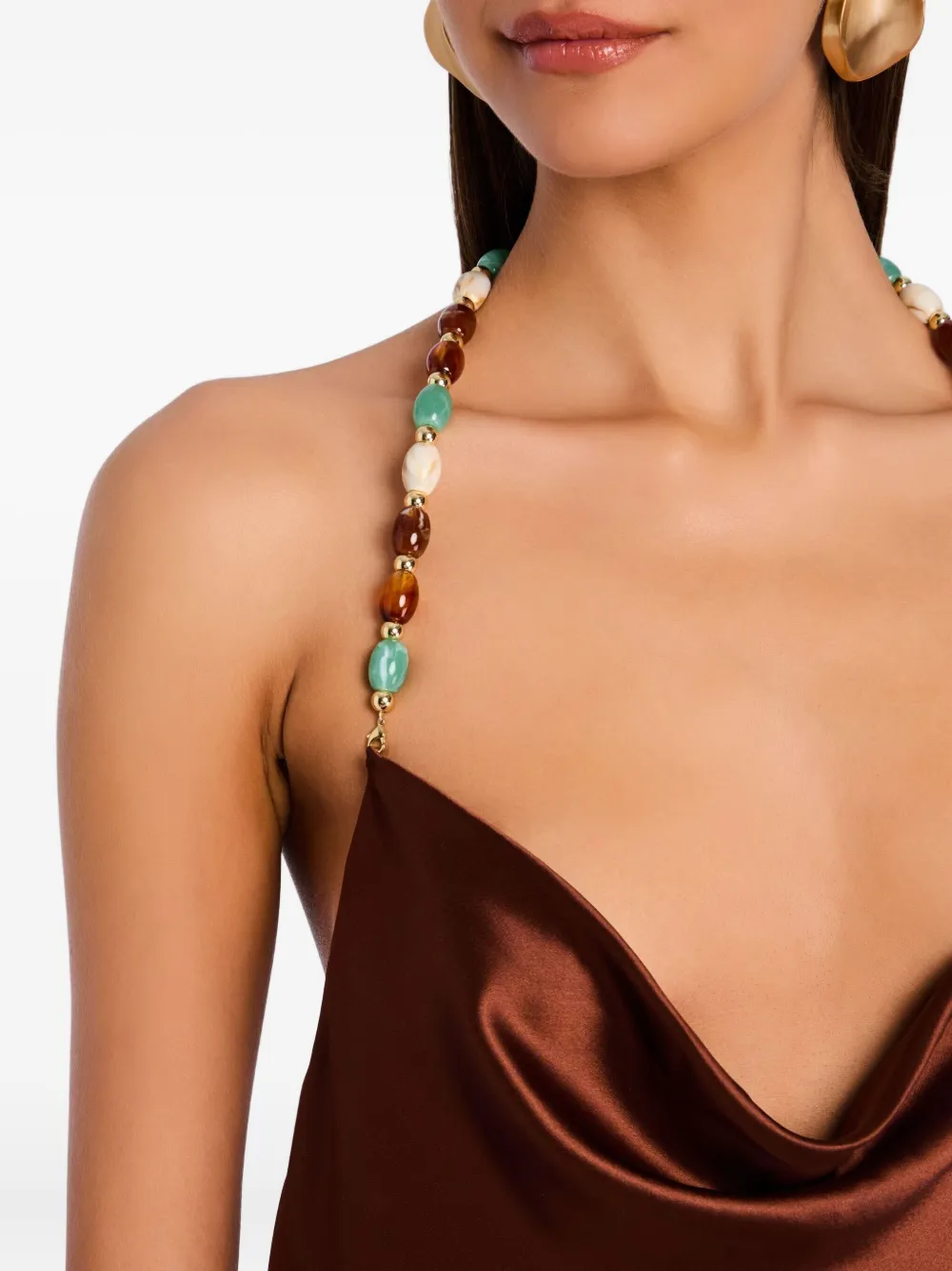Retroféte Finley Cowl-neck Beaded-strap Maxi Dress In Brown