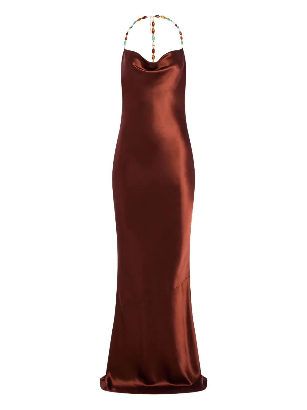 Retroféte Finley Cowl-neck Beaded-strap Maxi Dress In Brown