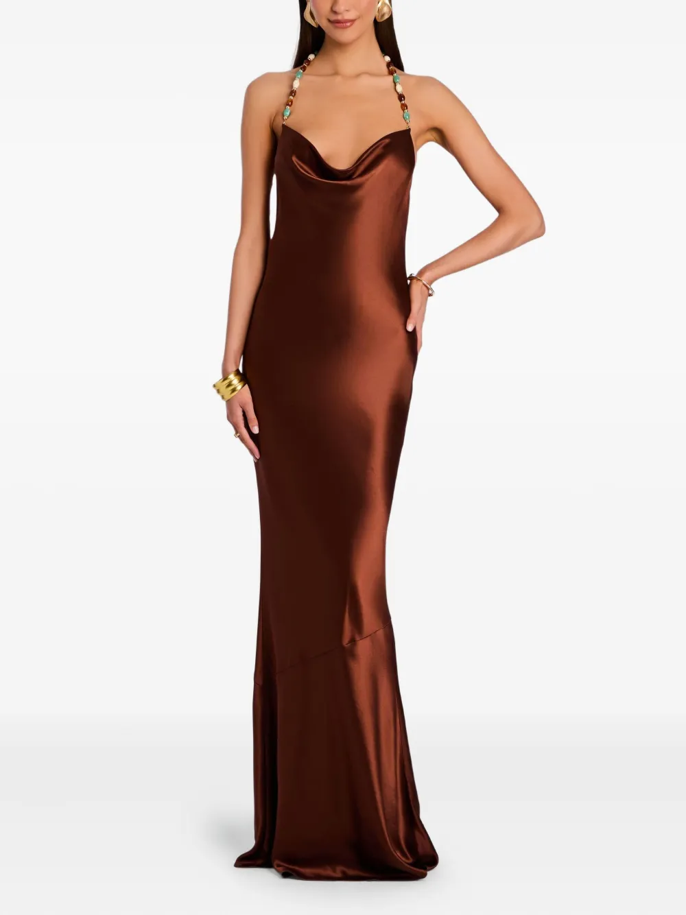 Retrofete Finley cowl-neck beaded-strap maxi dress - Bruin