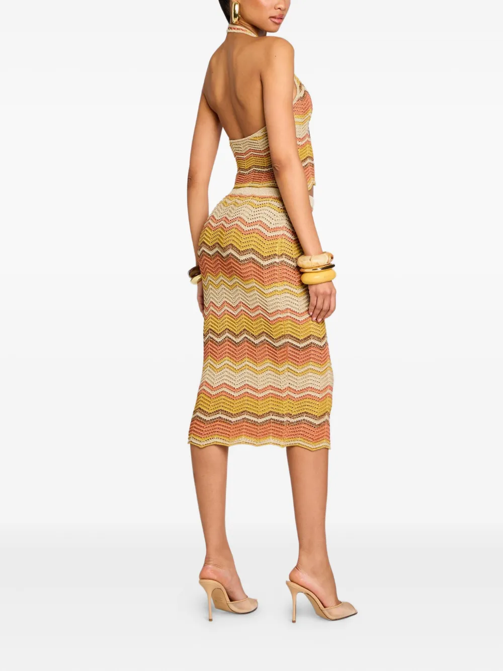 Retroféte Chevron-pattern Crochet Skirt In Yellow