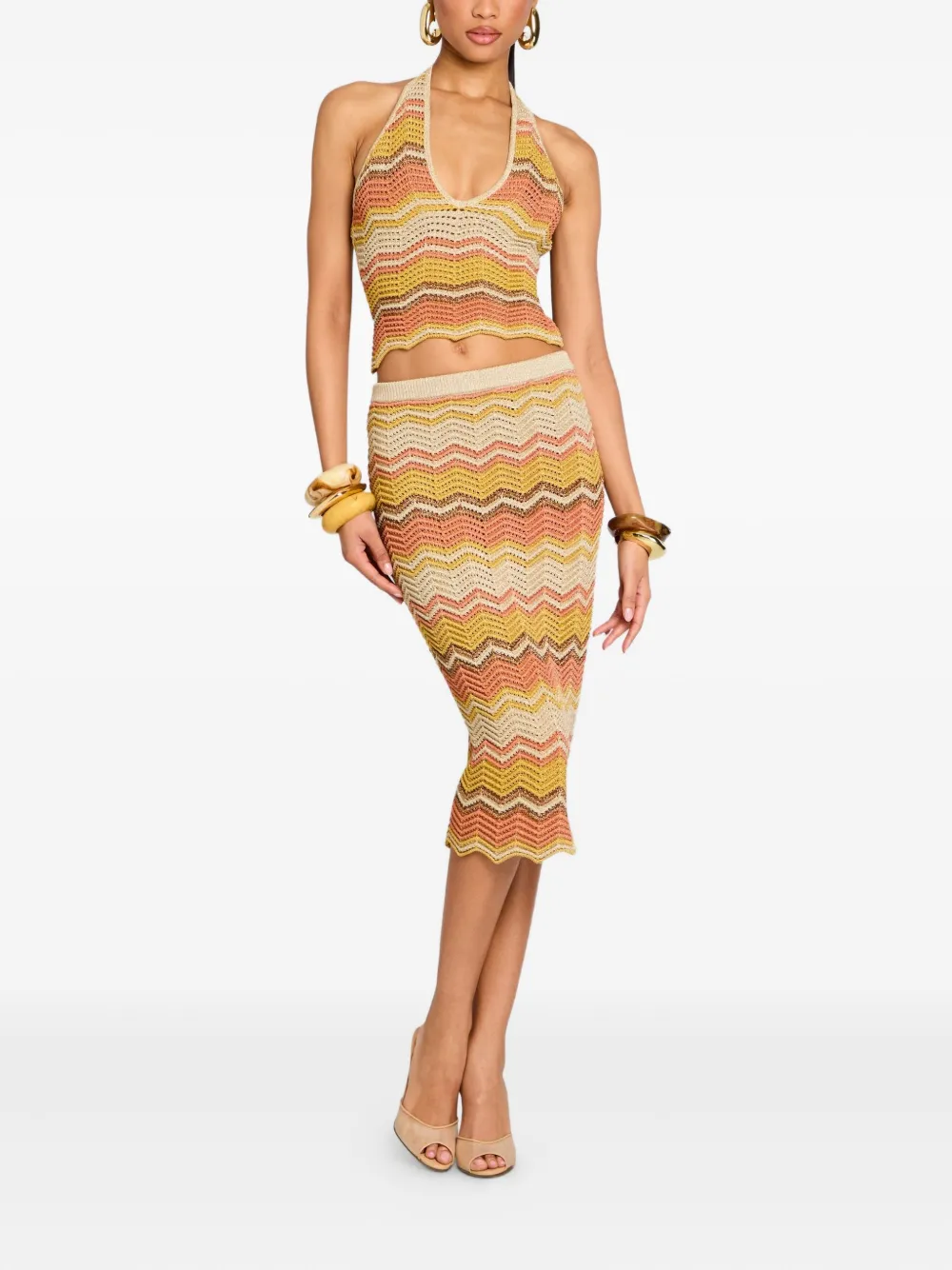 Retrofete chevron-pattern crochet skirt - Geel