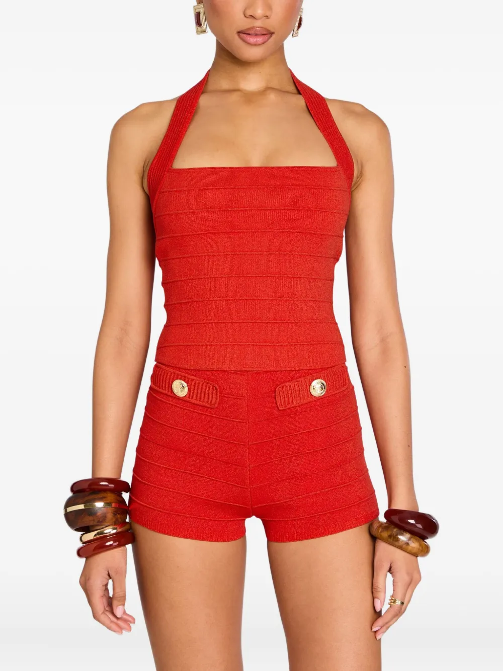 Retroféte Leslie Halterneck Ribbed Top In Red