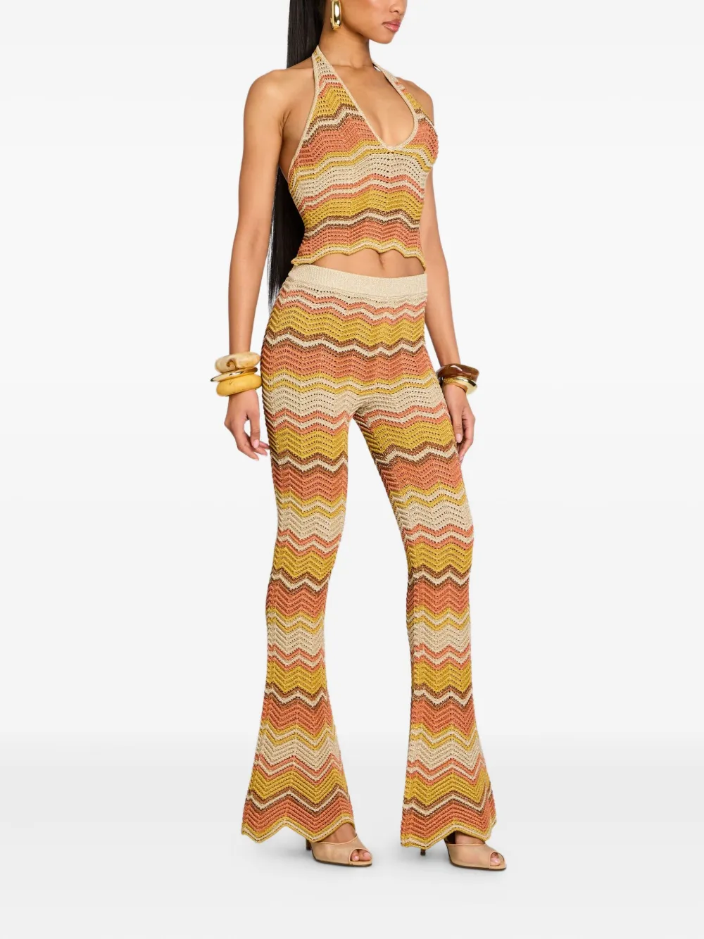 Retroféte Amira Crochet Flared Trousers In Multi
