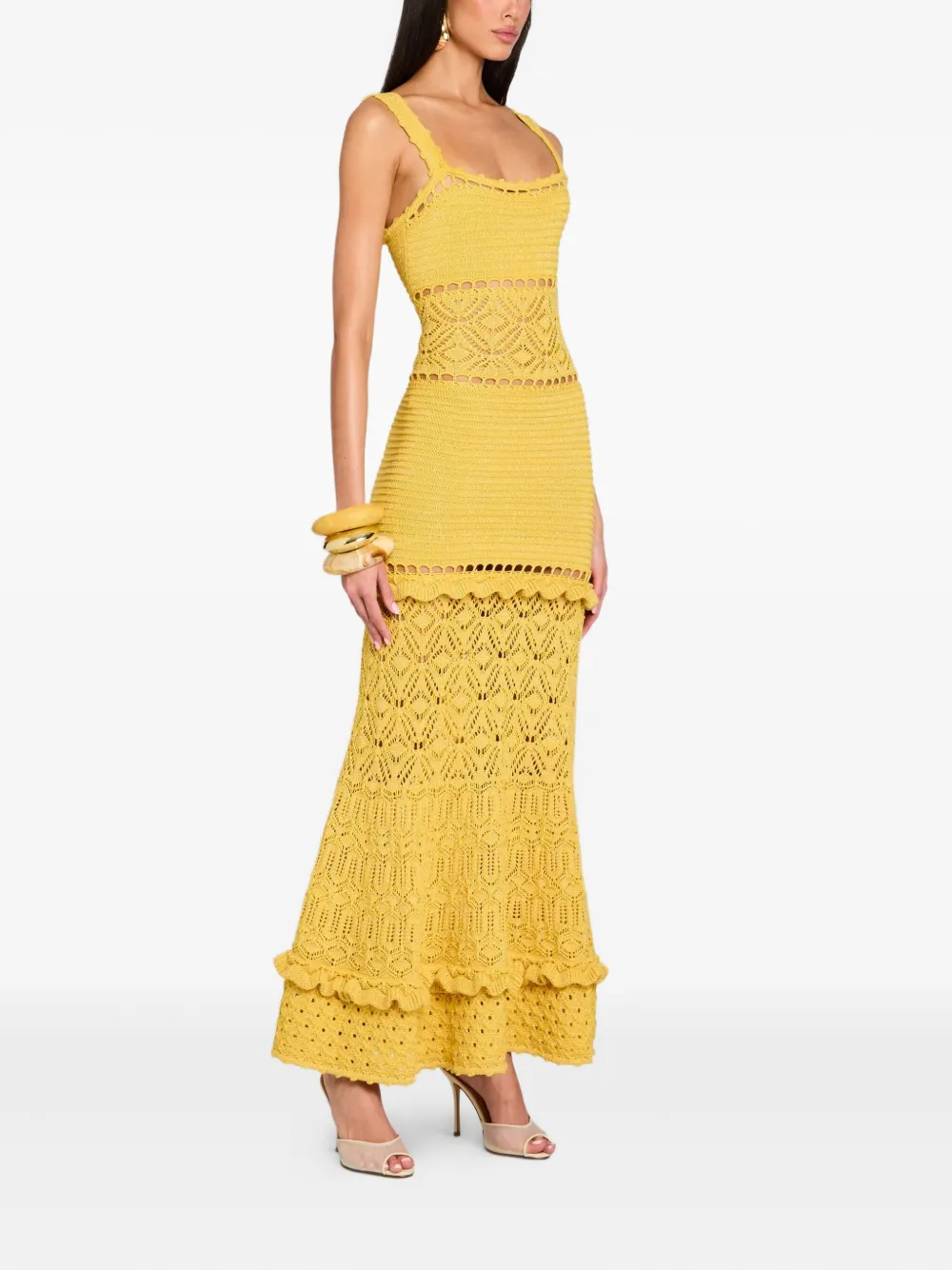 Retroféte Winona Crochet Ruffled Maxi Dress In Yellow