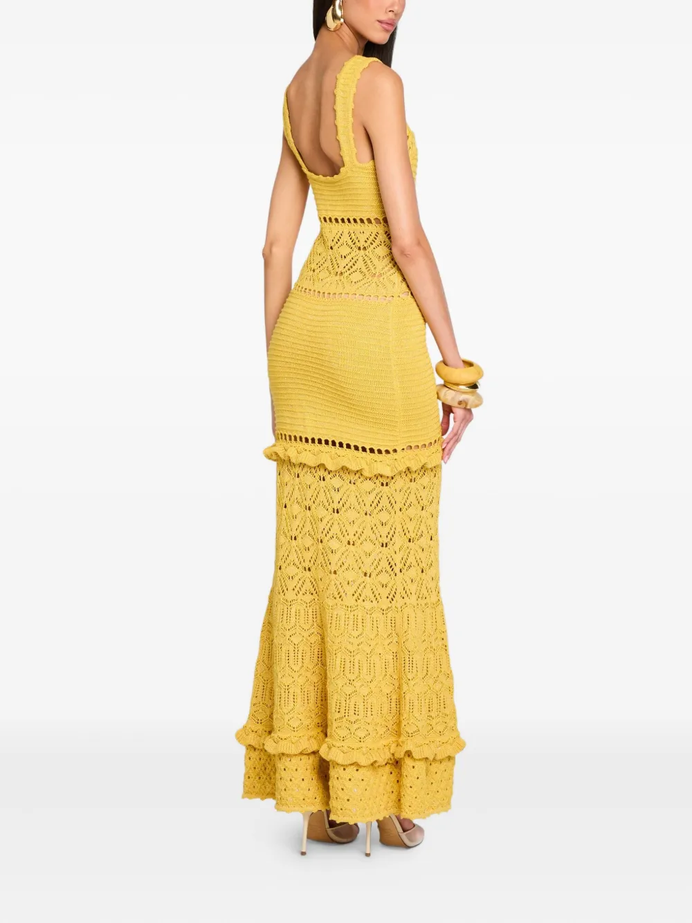 Retroféte Winona Crochet Ruffled Maxi Dress In Yellow