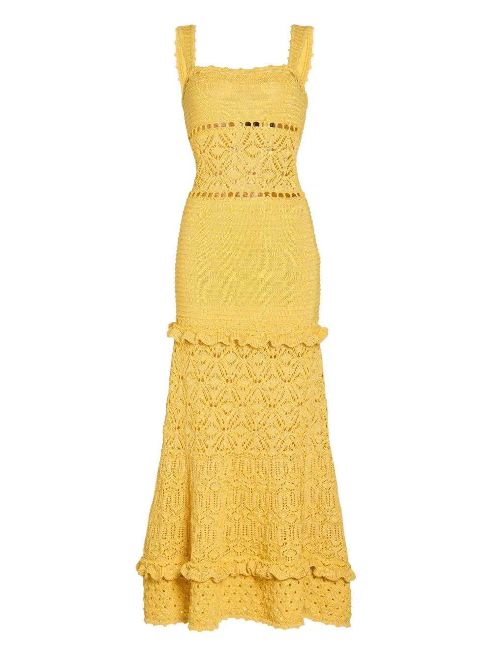Retroféte Winona Crochet Ruffled Maxi Dress In Yellow