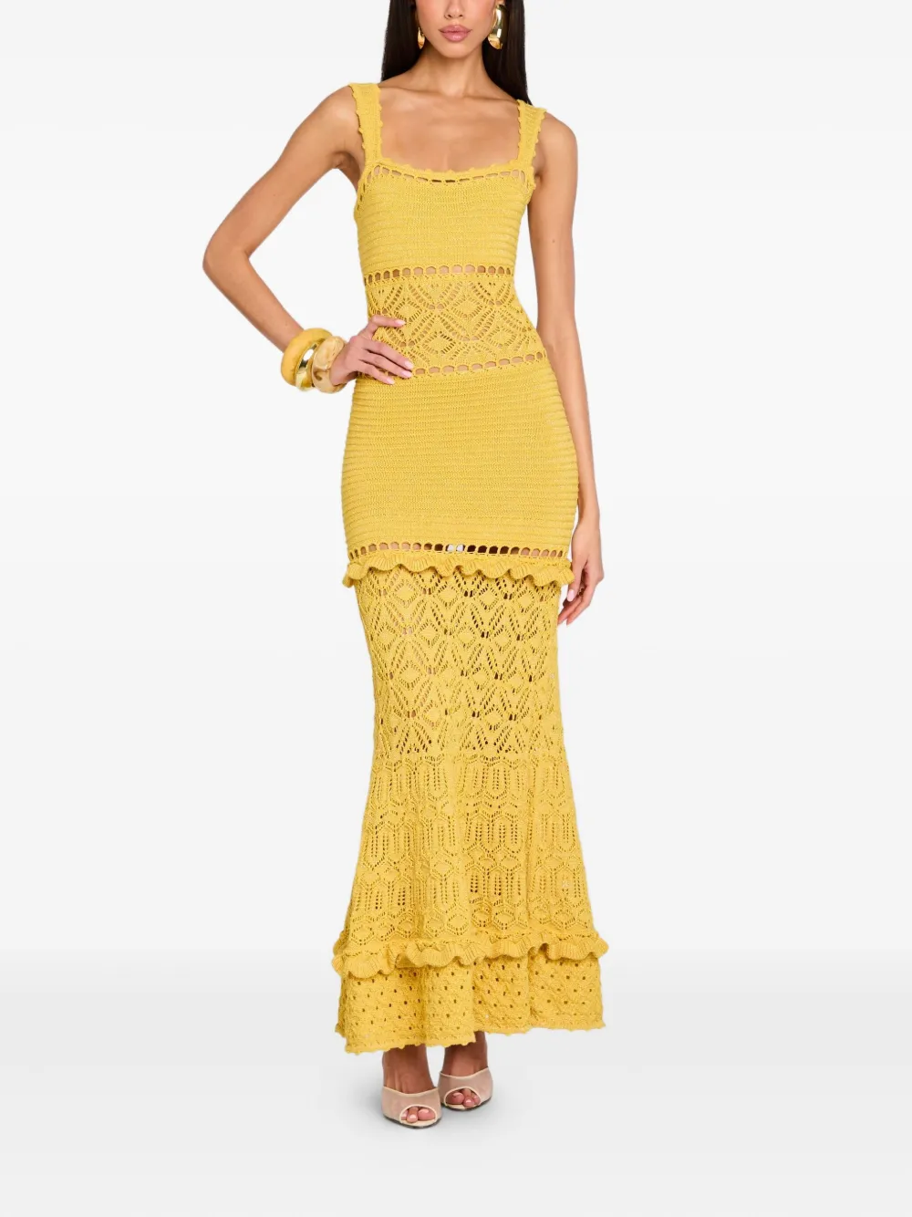 Retrofete Winona crochet ruffled maxi dress - Geel