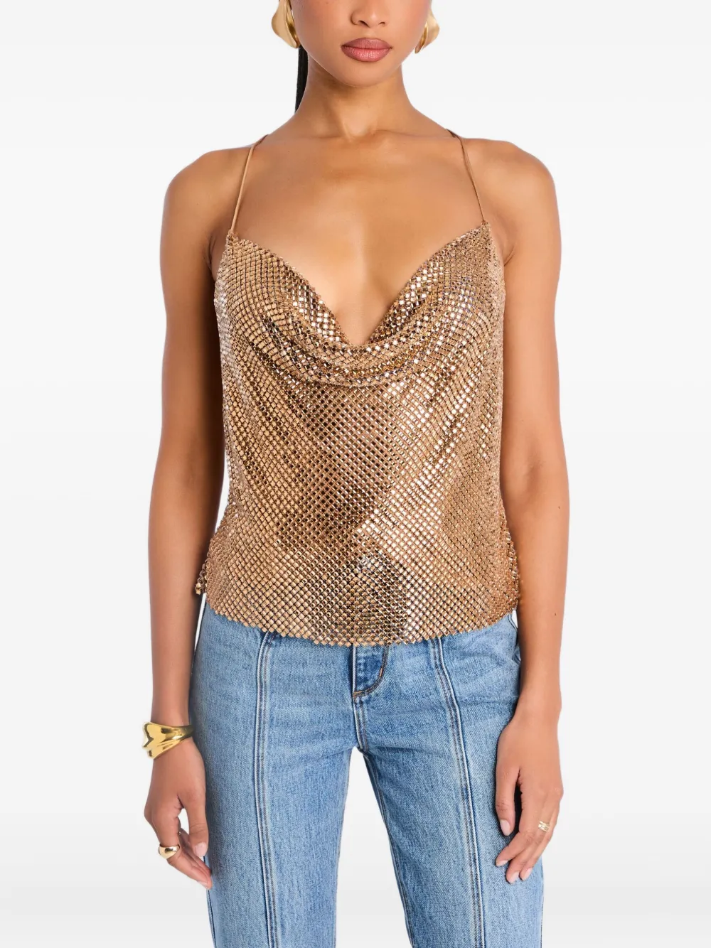 Retrofete Shiloh chainmail cowl-neck cami | Gold | Image 1