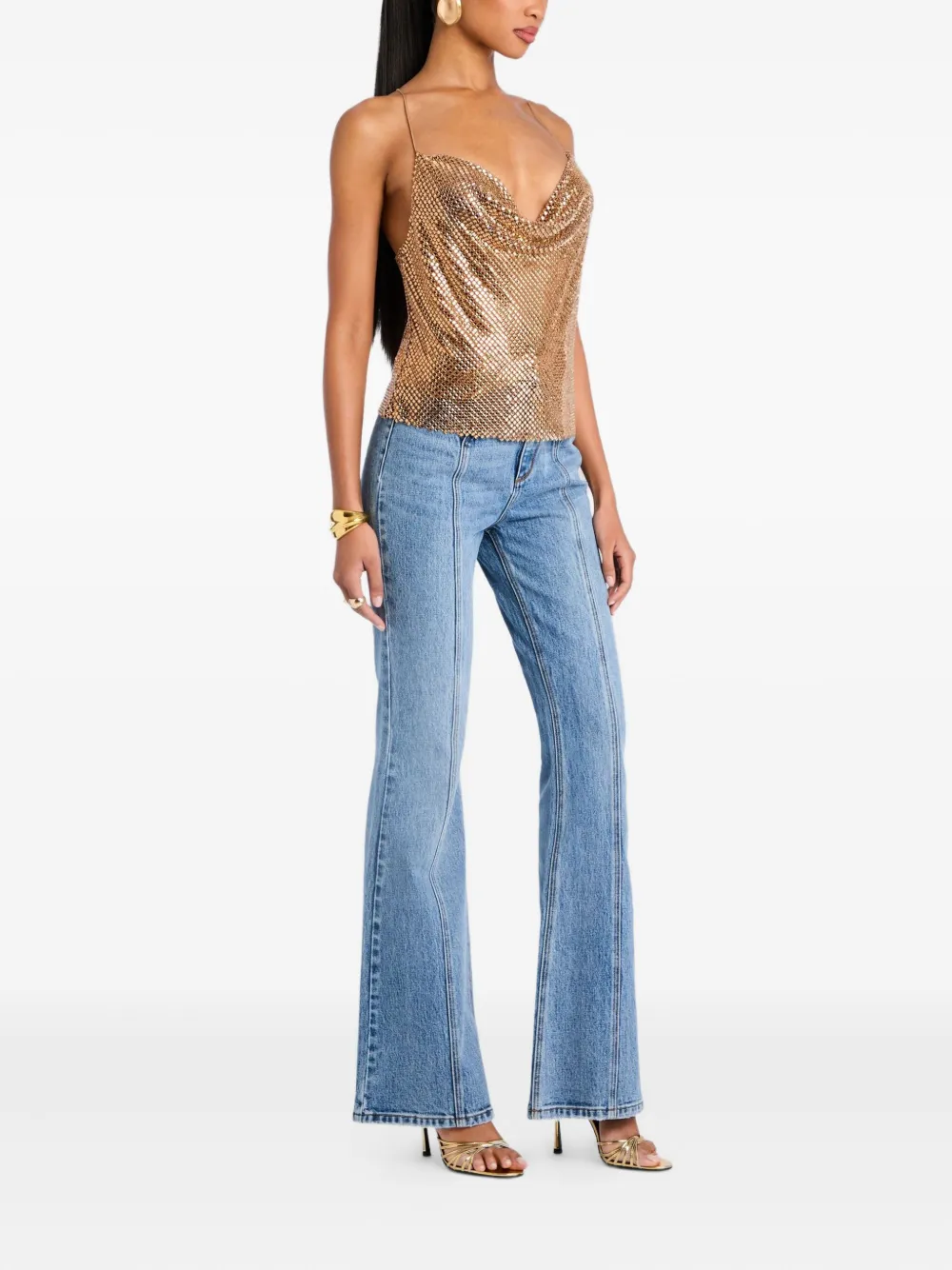 Retroféte Shiloh Chainmail Cowl-neck Cami In Gold