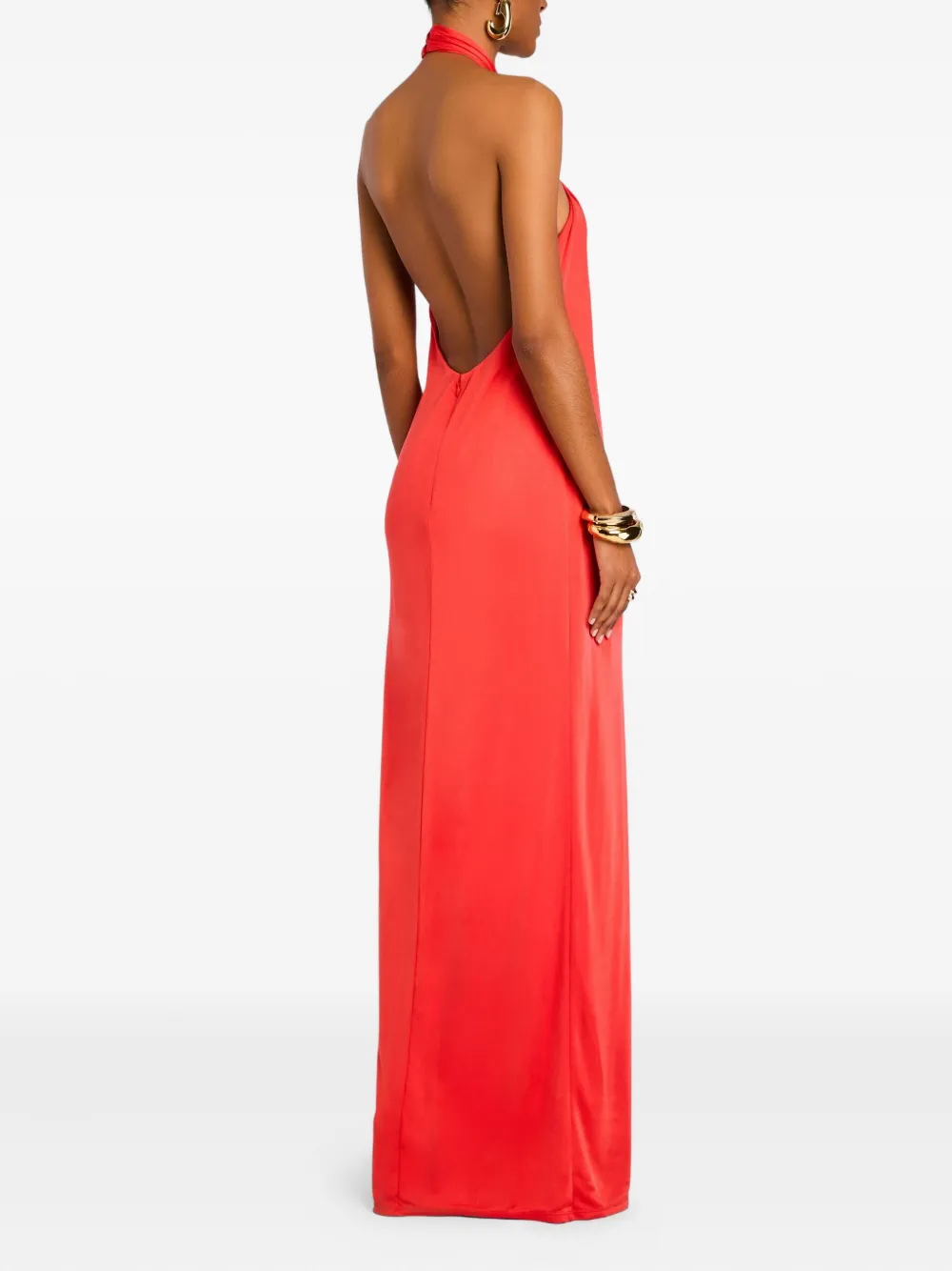 Retroféte Becs Satin Halter Gown In Red