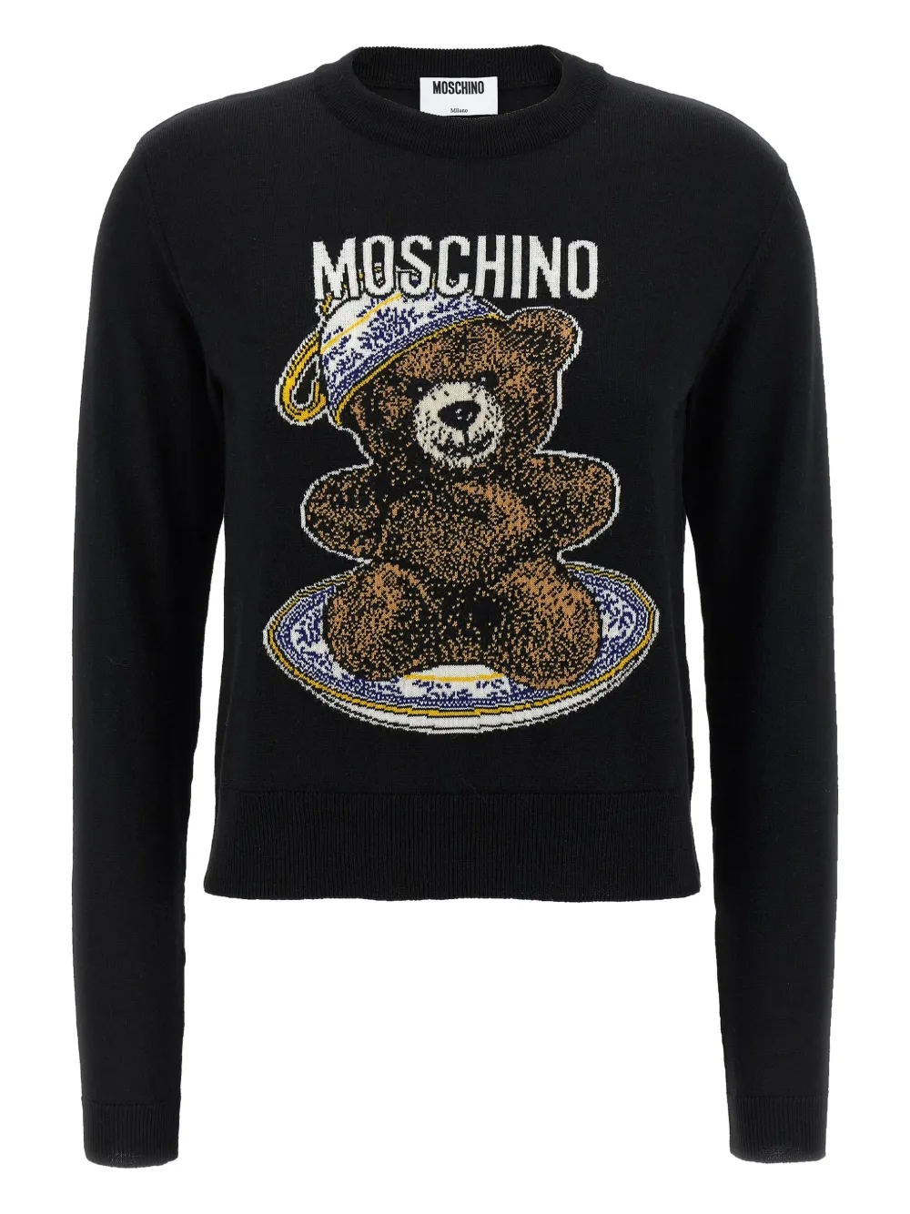 Moschino Trui met ronde hals en teddybeer-intarsia Zwart