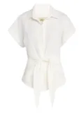 JBQ Pippa tie-front linen top - White