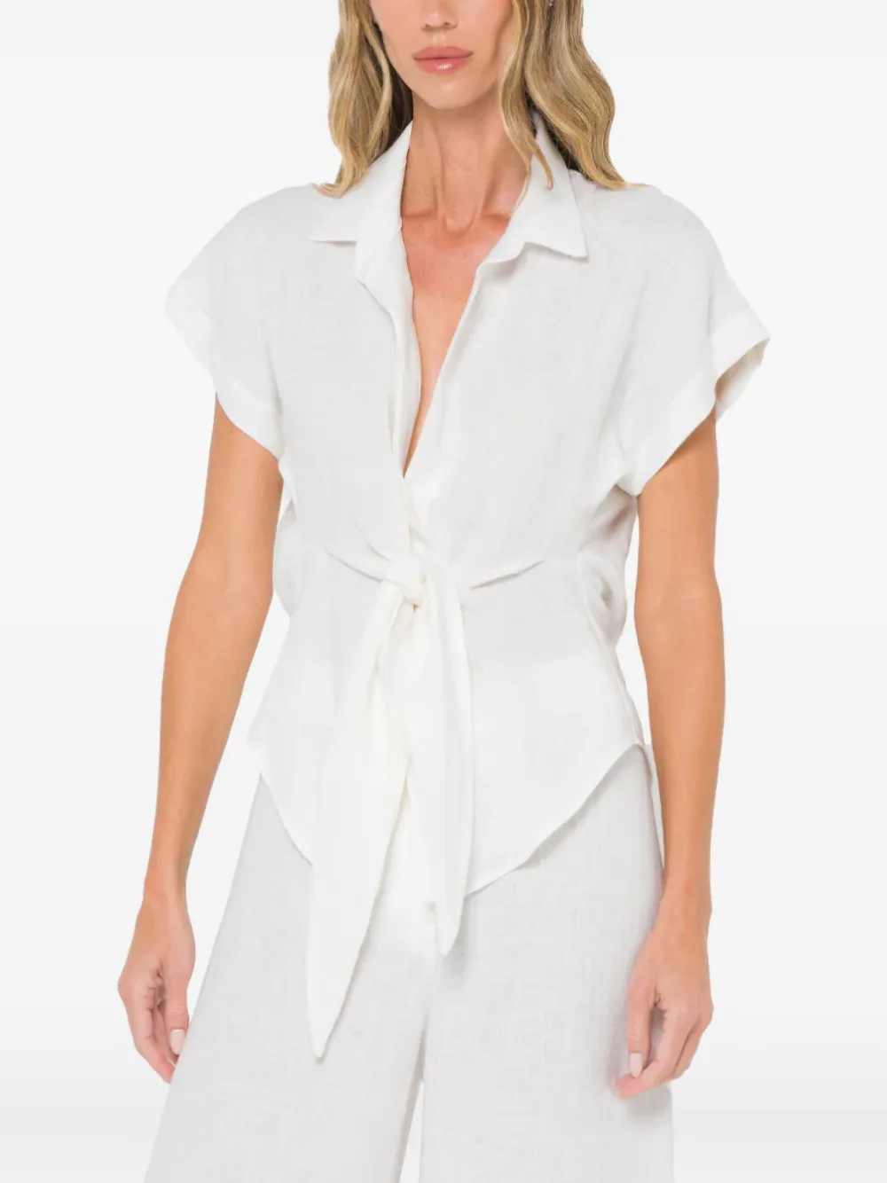 JBQ Pippa tie-front linen top | Shirts | Image 2
