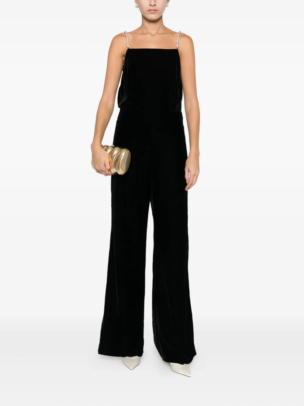 SANDRO Fluwelen jumpsuit met juwelen band - Zwart