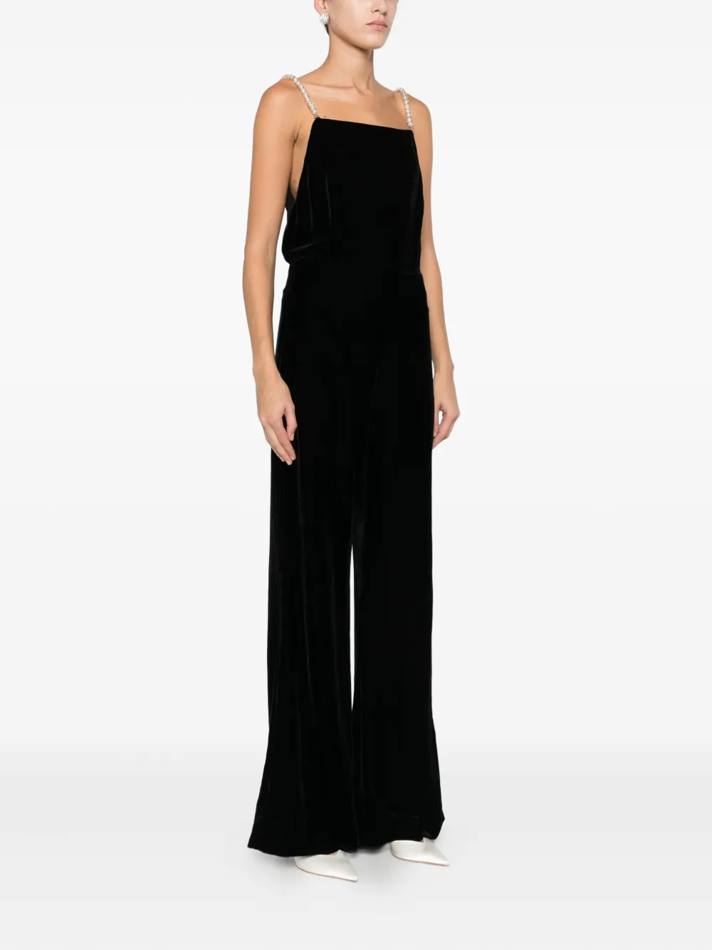 SANDRO Fluwelen jumpsuit met juwelen band Zwart