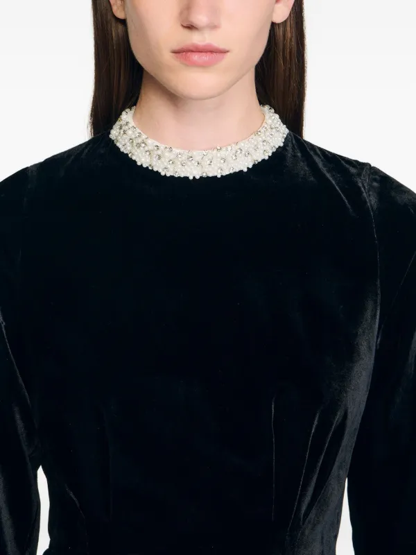 SANDRO Mini Beaded Velvet Dress | Black | FARFETCH