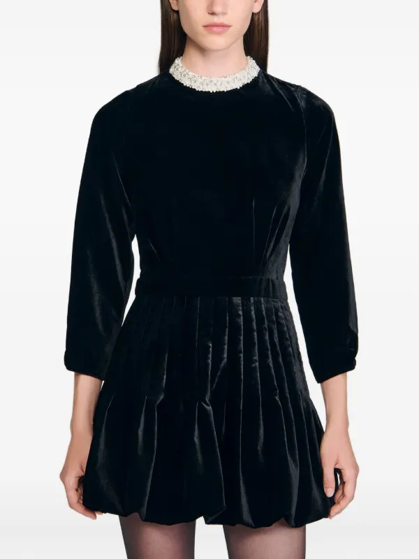 SANDRO Mini Beaded Velvet Dress | Black | FARFETCH