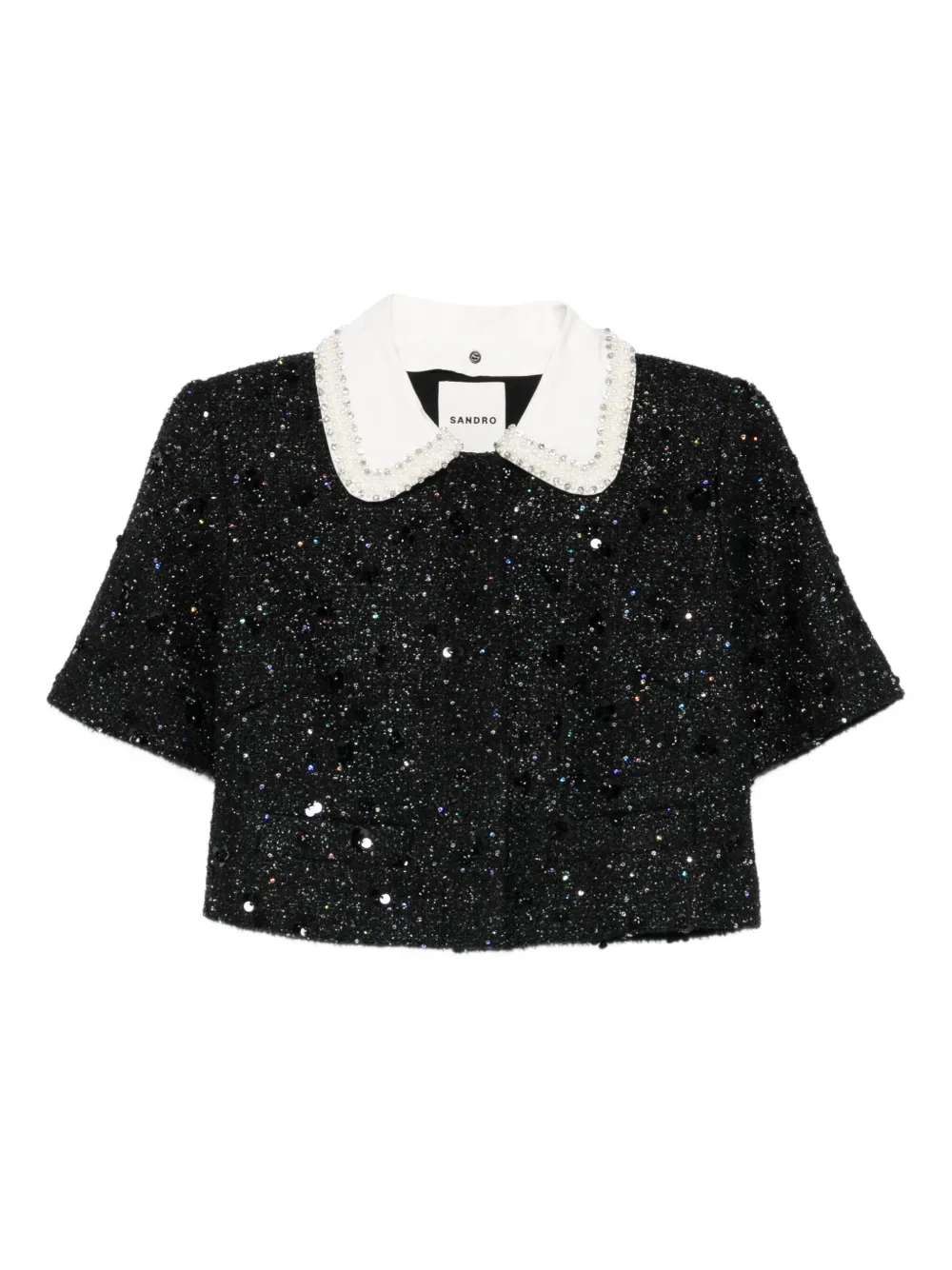 SANDRO sequin-embellished cropped jacket | Black | Image 1