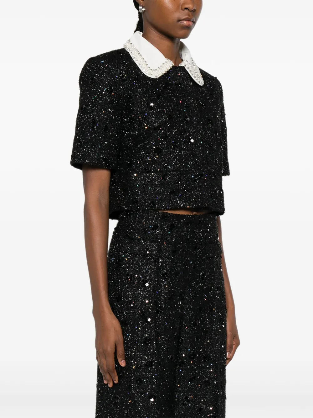 Sandro Sequin-embellished Cropped Jacket In Black