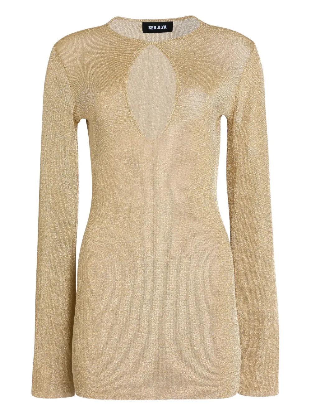 SER.O.YA Emerie fijngebreide metallic mini-jurk met keyhole Goud