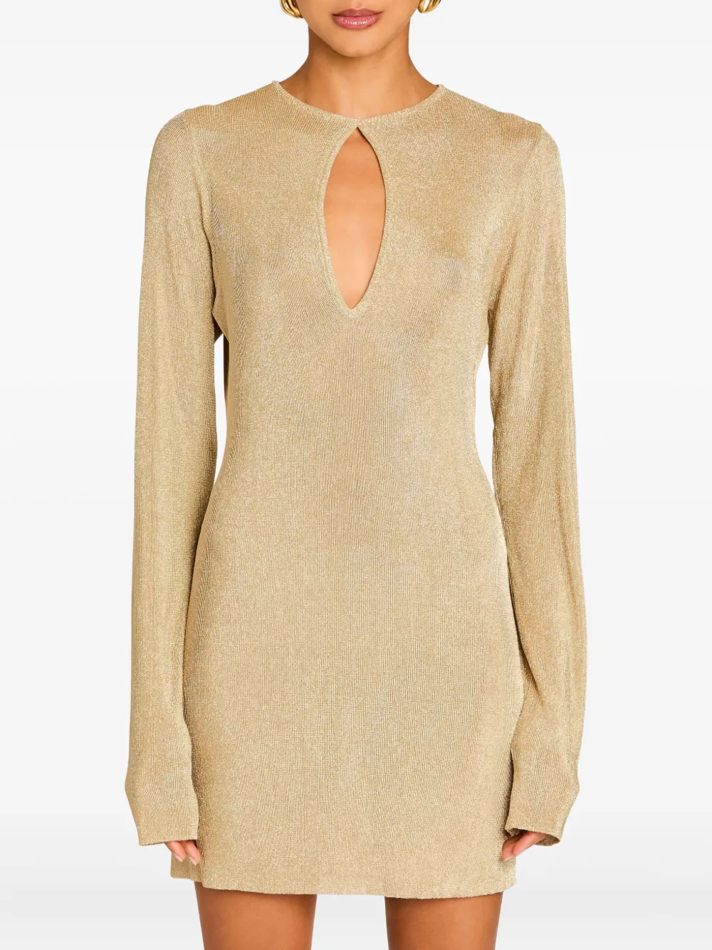 SER.O.YA Emerie fijngebreide metallic mini-jurk met keyhole Goud