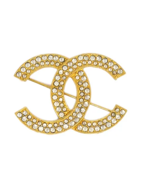 CHANEL Pre-Owned  1990-2000s crystal-embellished logo brooch