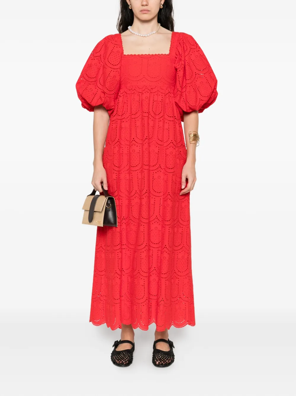 FARM Rio Pineapple eyelet-detail dress Rood