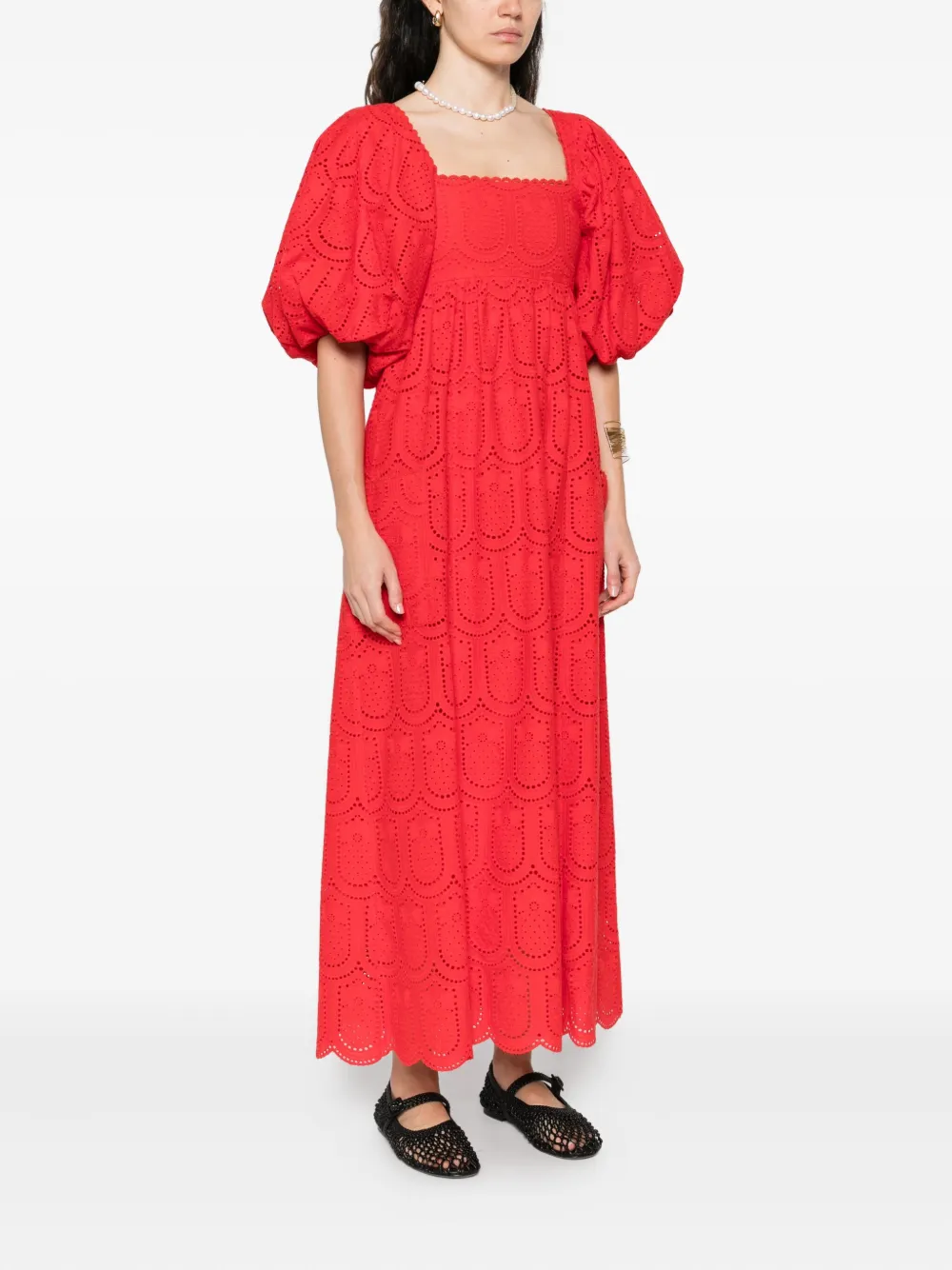 FARM Rio Pineapple eyelet-detail dress Rood