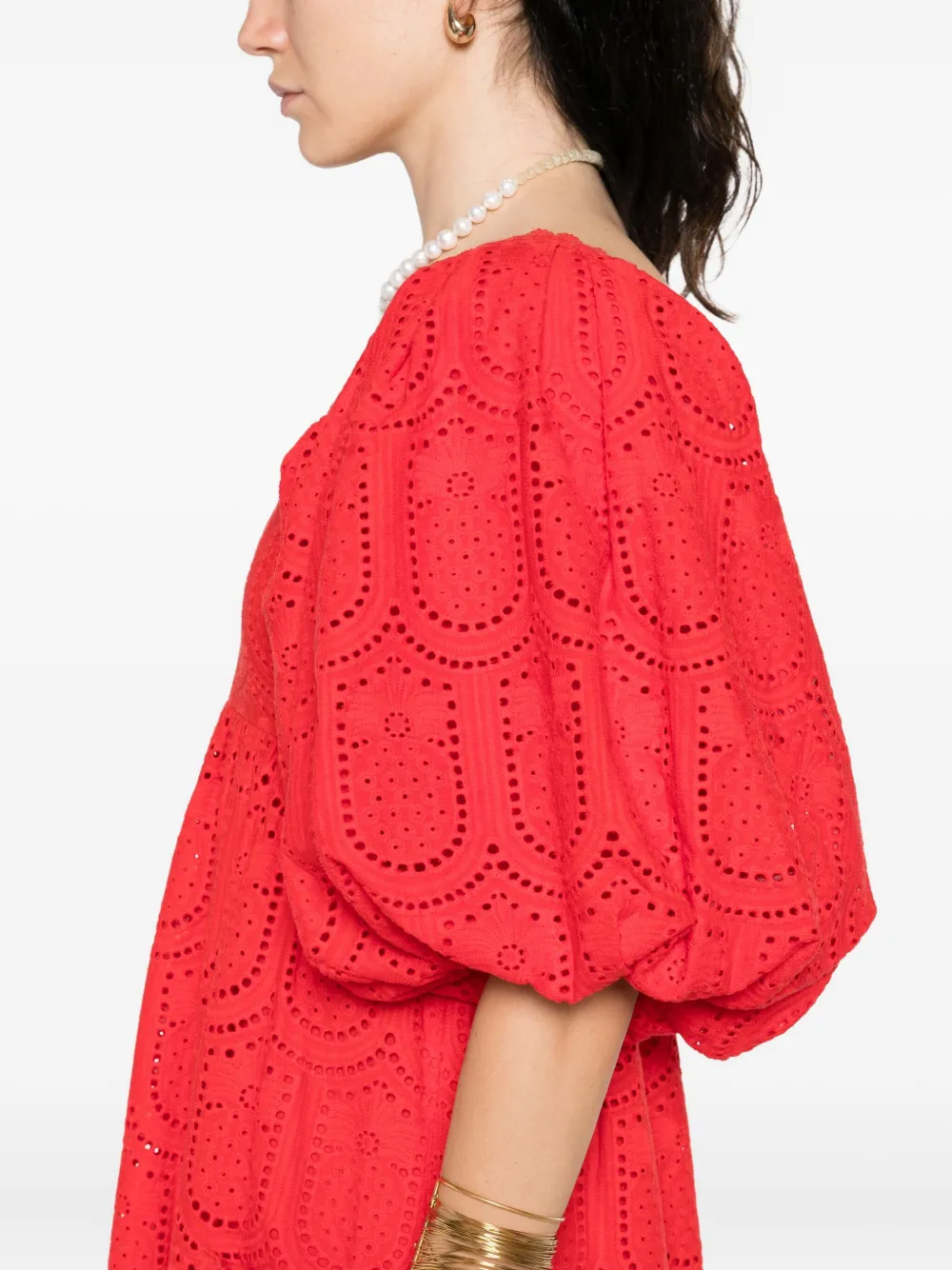 FARM Rio Pineapple eyelet-detail dress Rood