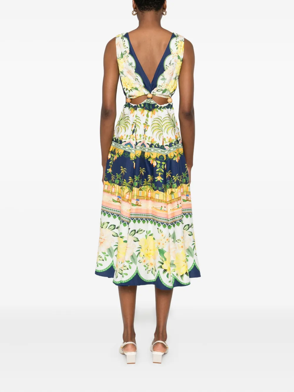 FARM Rio Midi-jurk met uitgesneden bloemen Blauw