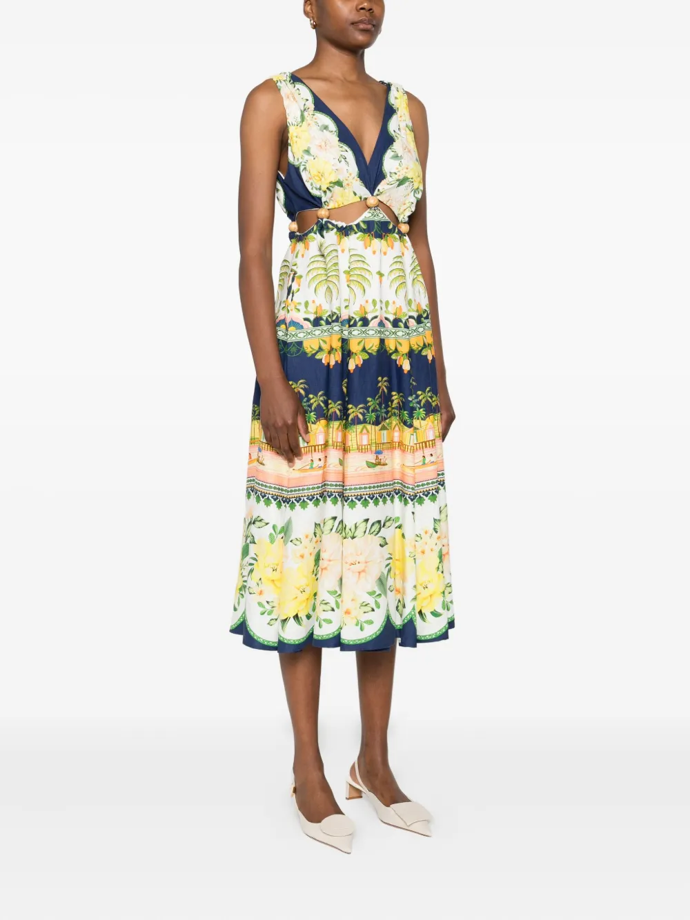 FARM Rio Midi-jurk met uitgesneden bloemen Blauw