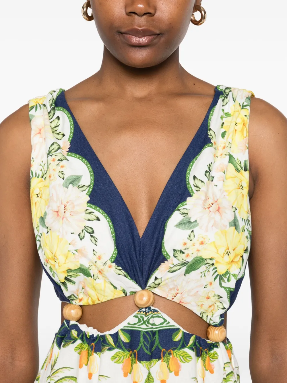 FARM Rio Midi-jurk met uitgesneden bloemen Blauw