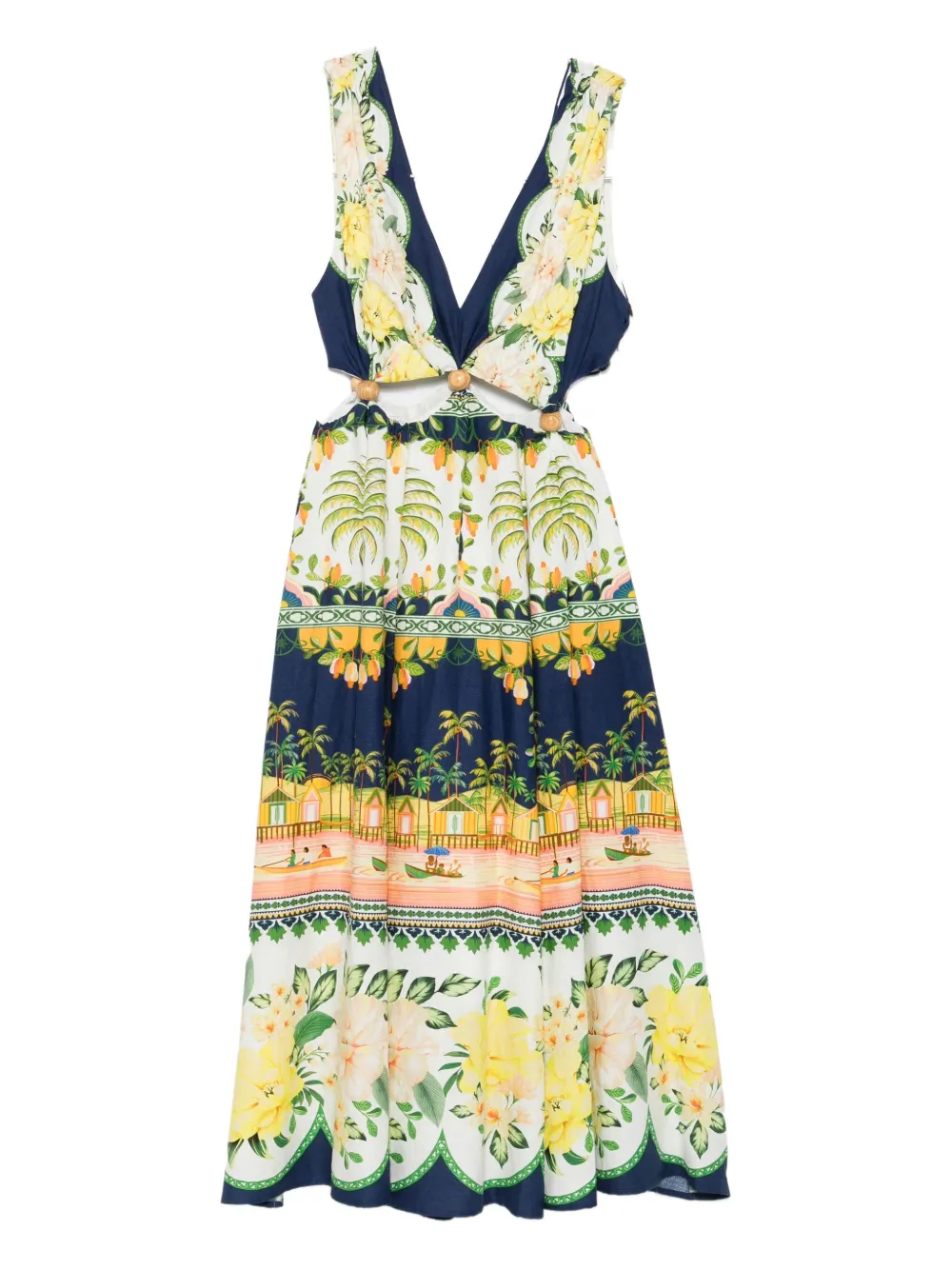 FARM Rio midi floral cut-out dress - Blu