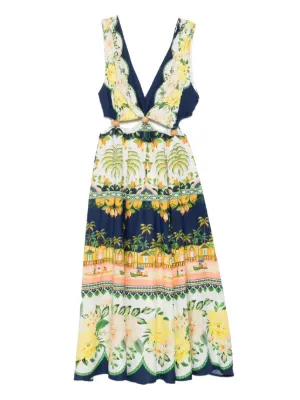 farm rio blue cut out dress FARM Rio Blue Knot Cut Out Maxi Dress, Medium Blue / S